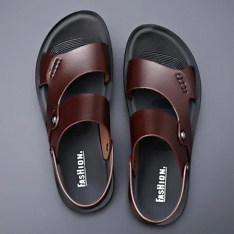 Classic  New Men's Sandals Genuine Leather Sandals for Men Outdoor Beach Slippers Leather Shoes 2024 Sandalias De Hombre 44 brown
