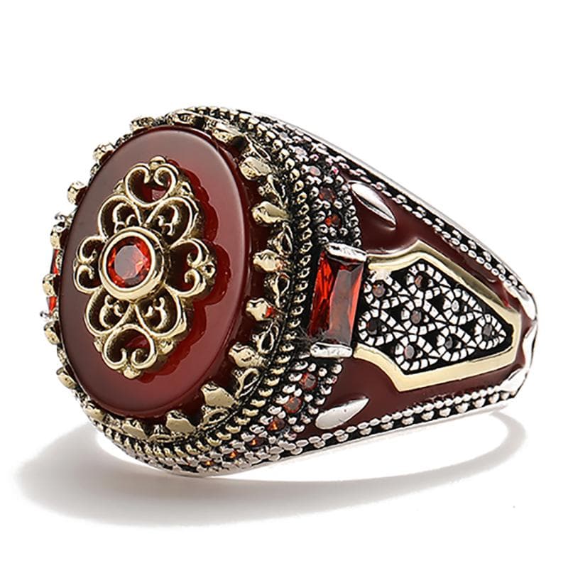 Retro Handmade Turkish Signet Rings For Men Ancient Silver Color Carved Eagle Ring Mystic Zircon Inlay New Punk Motor Biker Ring 7