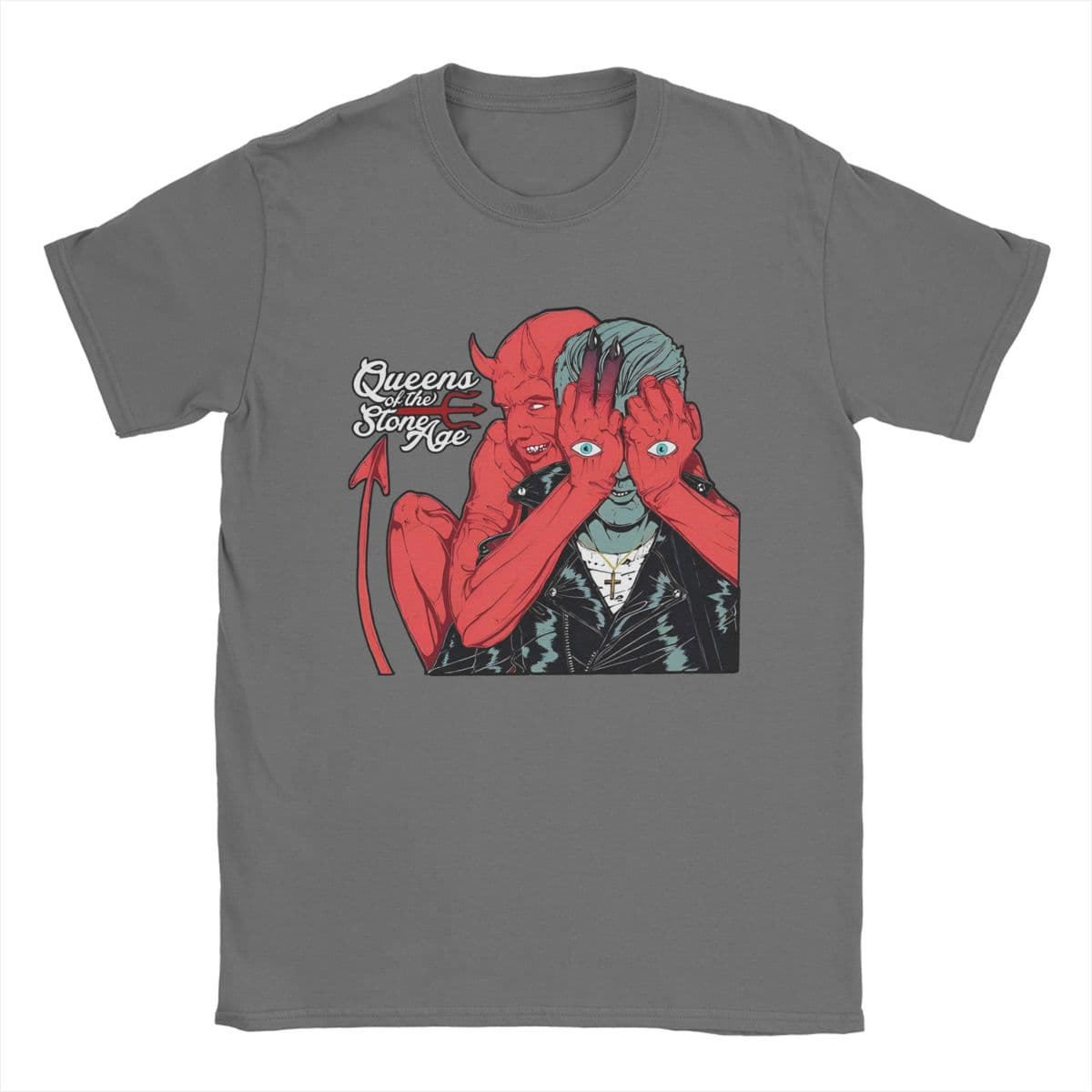 Men Queens Of The Stone Age Band T Shirts Cotton Clothes Vintage Short Sleeve O Neck Tee Shirt Plus Size T-Shirts XXXXL dark grey