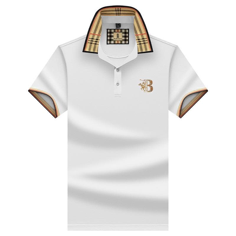 Men's Summer New Paul Brand Loose Embroidered Short Sleeved T-shirt Business Flip Collar Men's Polo Shirt XXL white