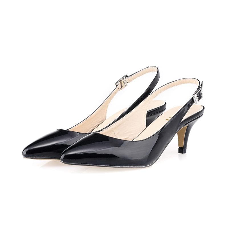 Women Pumps Patent Leather Low High Heels Sexy Buckle Sandals Work Party Wedding Stilettos Shoes shoe 7.5 black