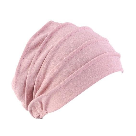 Women Elegant Thickened Elastic Muslim Hijab Beanie Hat Elastic Chemo Hat Headwrap pink