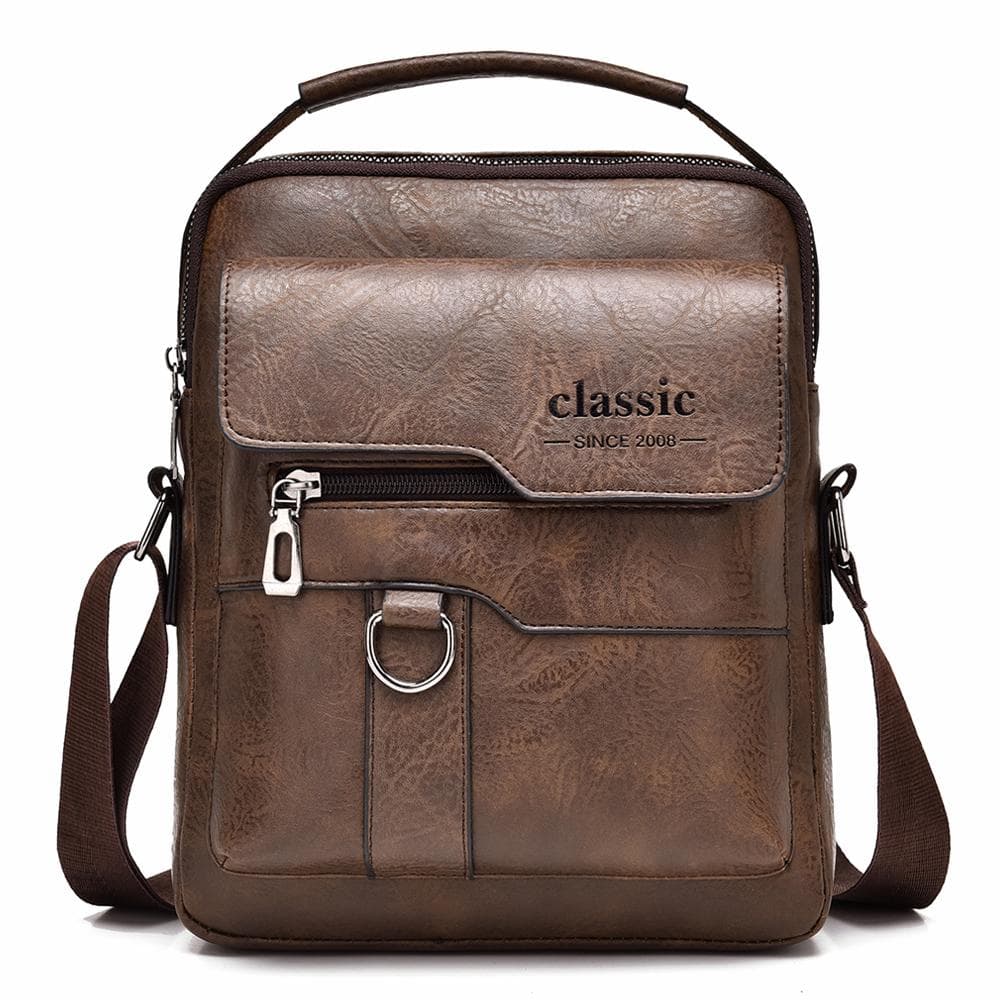 WEIXIER Men's Messenger Bag Leather Crossbody Shoulder Bag Classic Waterproof Briefcase Satchel Travel Bag coffee