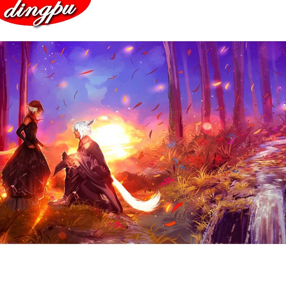 DINGPU Full Drill Round Diamond Painting 5D Diamond Art Embroidery Landscape Home Decoration 20X30CM