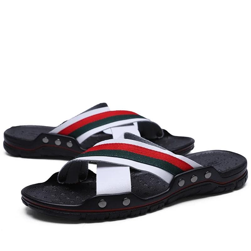 Men Flats Casual Non-slip Beach Sandalia Sandals for Men Slippers Genuine Leather Luxury Brand Fashion 2024 New Zapatos Hombre 42 white