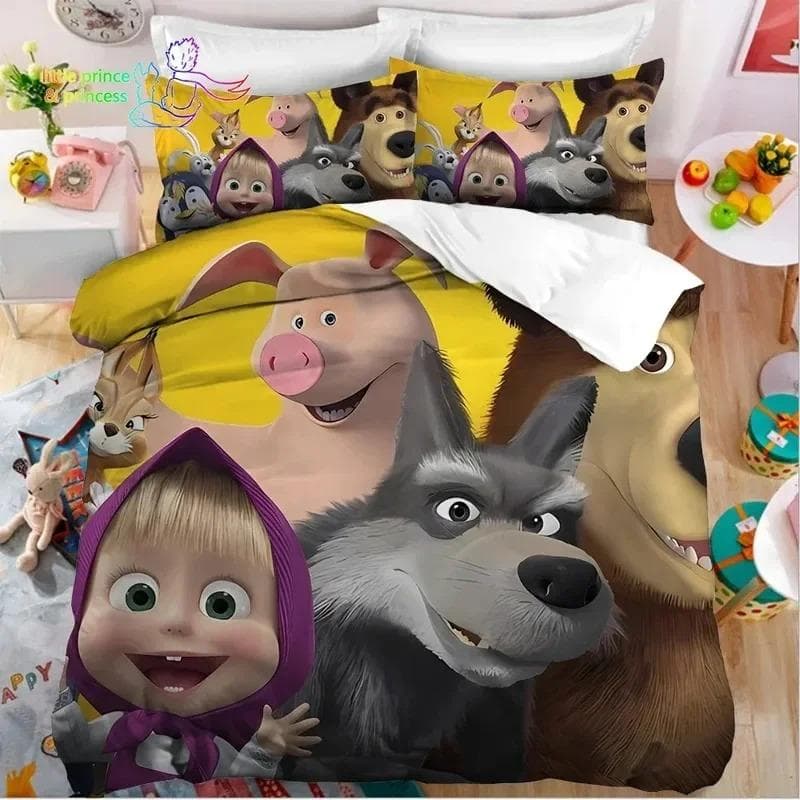 3D Print Anime bear Bedding Set,Duvet Cover Comforter Bed Set Quilt Cover Pillowcase,King Queen Twin Size Boys Girls Adultse 135x200cm 2pcs