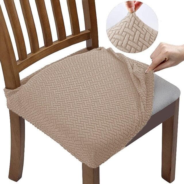 New Design Jacquard Chair Seat Covers Removable Washable Anti-Dust Stretch Spandex Dining Room Upholstered Chair Seat Slipcovers Universal khaki