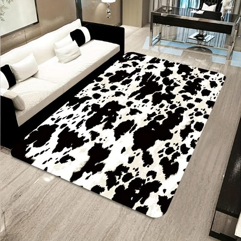 Cow Pattern Rug Black and White Floor Mat Non-slip Area Rug Machine Washable Carpet for Bathroom Kitchen Outdoor Indoor Decor 40 x60cm