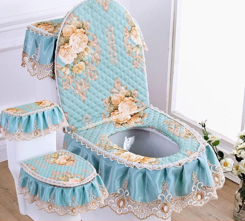 3pcs/Set Lace Embroidery Detachable Toilet Cover Cloth Dustproof Soft Toilet Seat Ring Cushion Home Decoration Toilet Cover