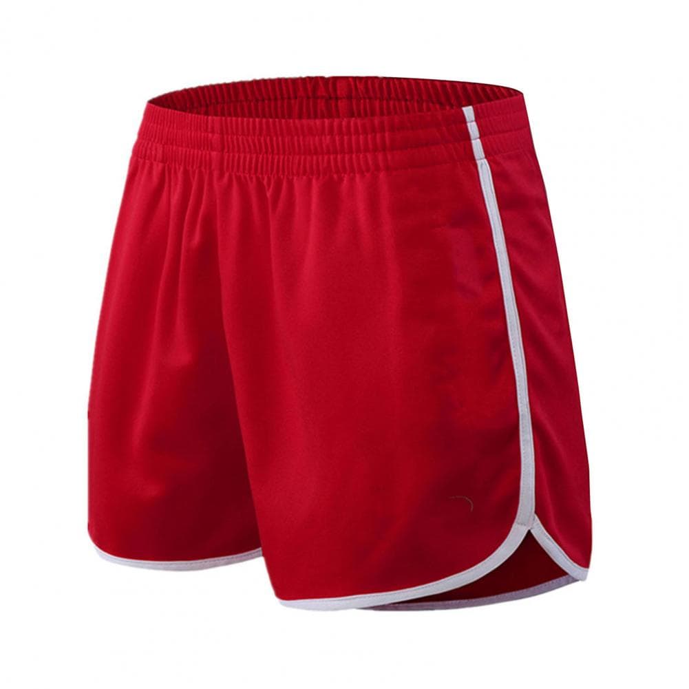 Unisex Summer Casual Shorts Elastic Drawstring Waistband Beach Shorts Side Striped Wide Leg Quick-drying Fitness Shorts M red