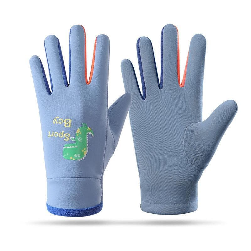 Winter Children Plush Warm Gloves Boys Girls Kids Outdoor Windproof Skiing Cycling Gloves Glow Students Toddler Cycling Mittens 8-13 years old blue