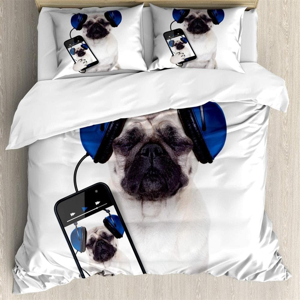 Puppy listening to music 3Pcs Bedding Sets 3D Digital Printing Custom Quilt Duvet Cover Set  Home Queen King Quilt Pillowcase EU single(135x200cm)
