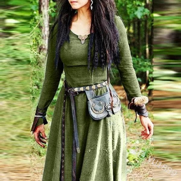 Medieval Dress Women Long Sleeve Maxi Robe Vintage Fairy Elven Dress Renaissance Celtic Viking Gothic Cosplay Costumes L green