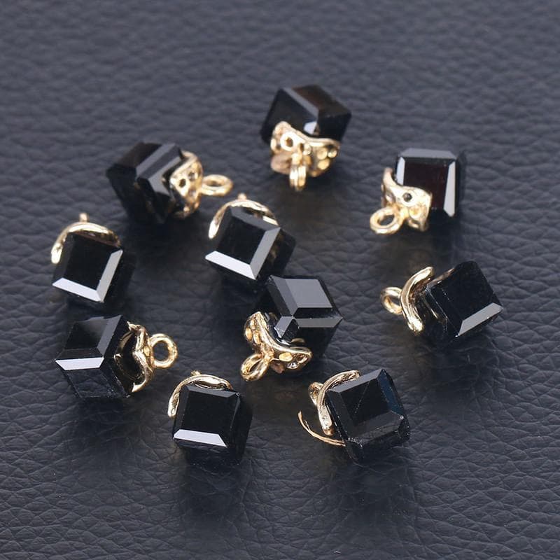 Cube Glass Loose Beads Square Shape 2mm Hole Crystal Beads for Jewelry Making Beadwork DIY 10pcs black