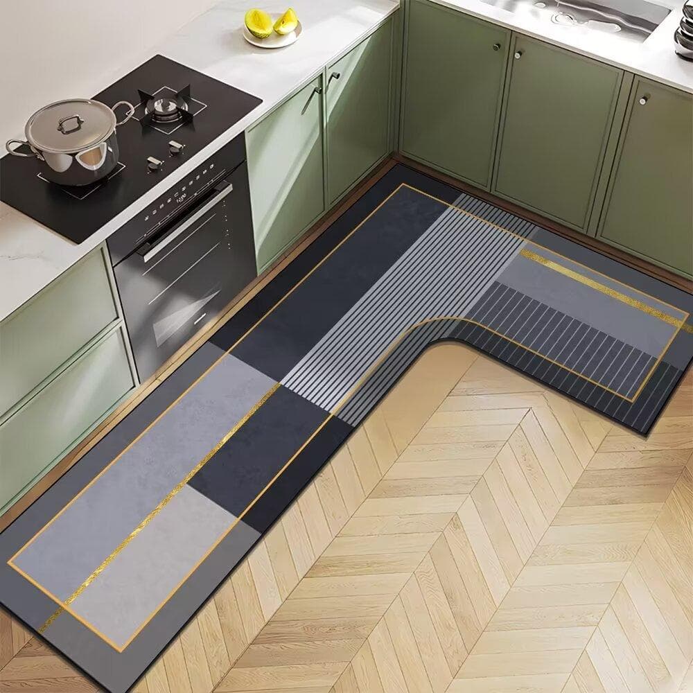 Nordic Light Luxury Diatom Mud Household L-shaped Kitchen Floor Mat Water Absorption  Anti-slip  Quick-drying and Easy-to-maintenance Floor Mat 100*150*45cm