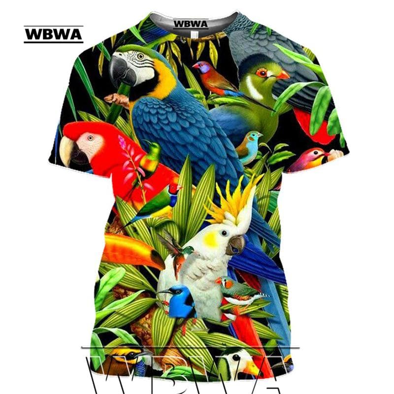 Parrot T Shirt Men Flower Tshirt Hip Hop Tee Animal Brid 3d Print T-shirt Women Clothing Casual Tops Mens Sweatshirt Shirts 2XL