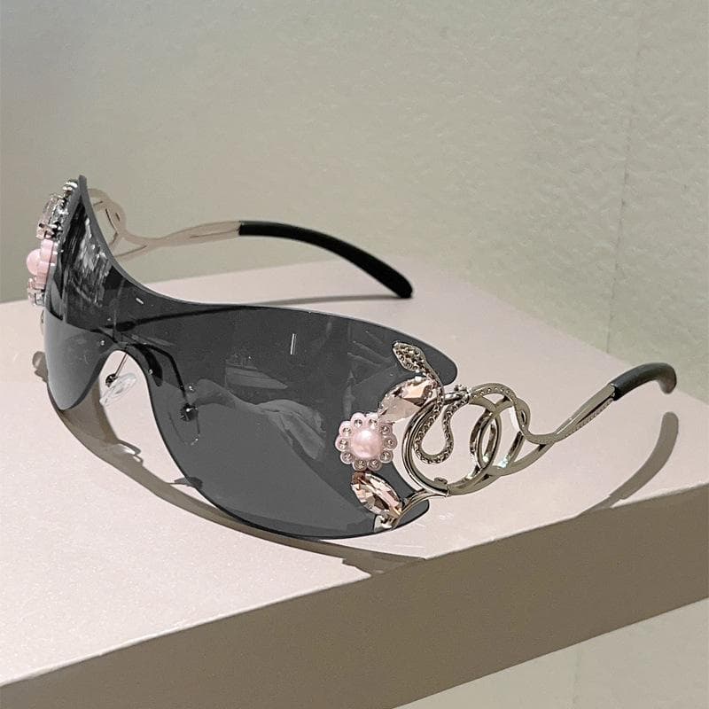 Y2K Flower Metal Snake Sunglasses Vintage Punk Rimless Luxury Designer Eyewear for Women Men
