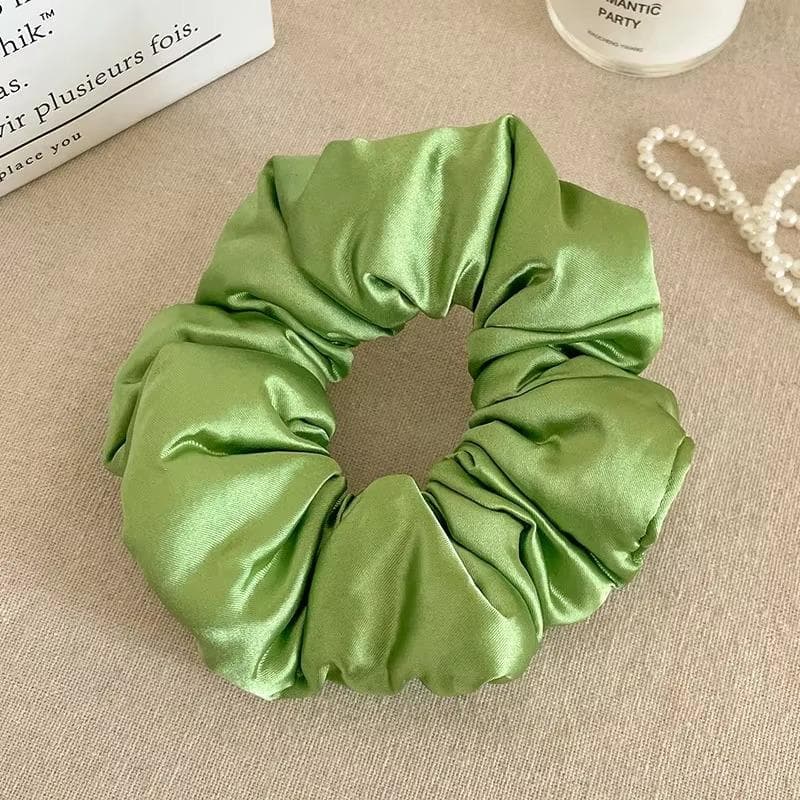 Pillow Sleep Headband Elastic Ponytail Scrunchie for Women Hair Accessories Girls Soft Solid Satin Filled Cotton Big Bands green