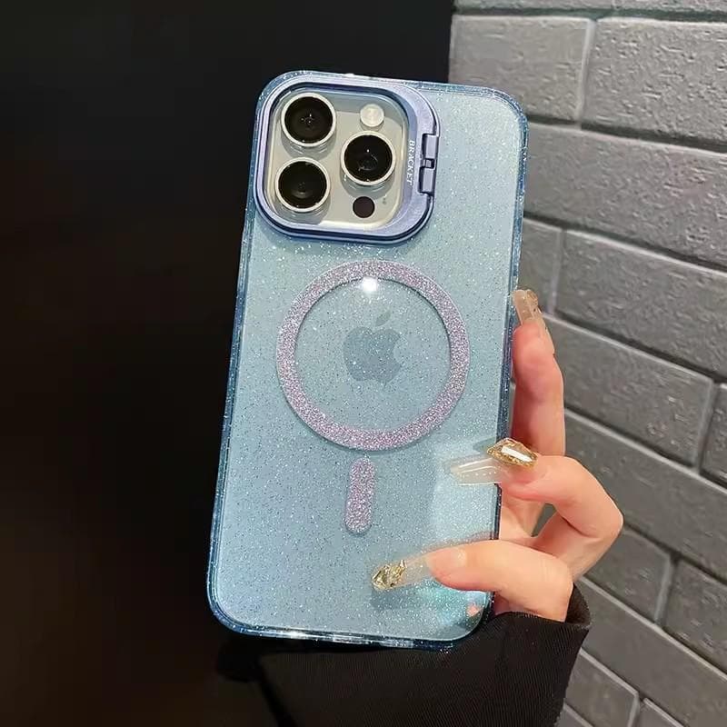 Lens Bracket Suitable for IPhone Apple 16 Mobile Phone Case Transparent Flash Powder Magnetic 15/14PRO Anti-fall Protection Case iPhone 11 blue
