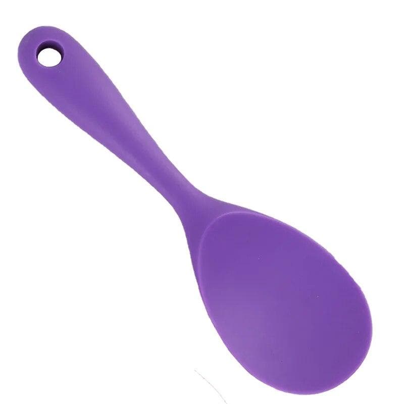 1Pcs Silicone Spoon Non-stick Cooking Spoon Anti-scalding Pot Rice High-temperature-resistant Spoon Durable Kitchen Gadgets purple