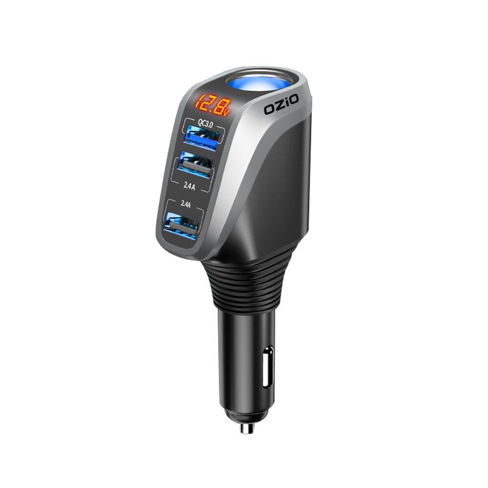 OZiO Car Charge Adapter Multifunctional Quick Charge Device with Voltage Display for 12-24V Car Type 1 silver