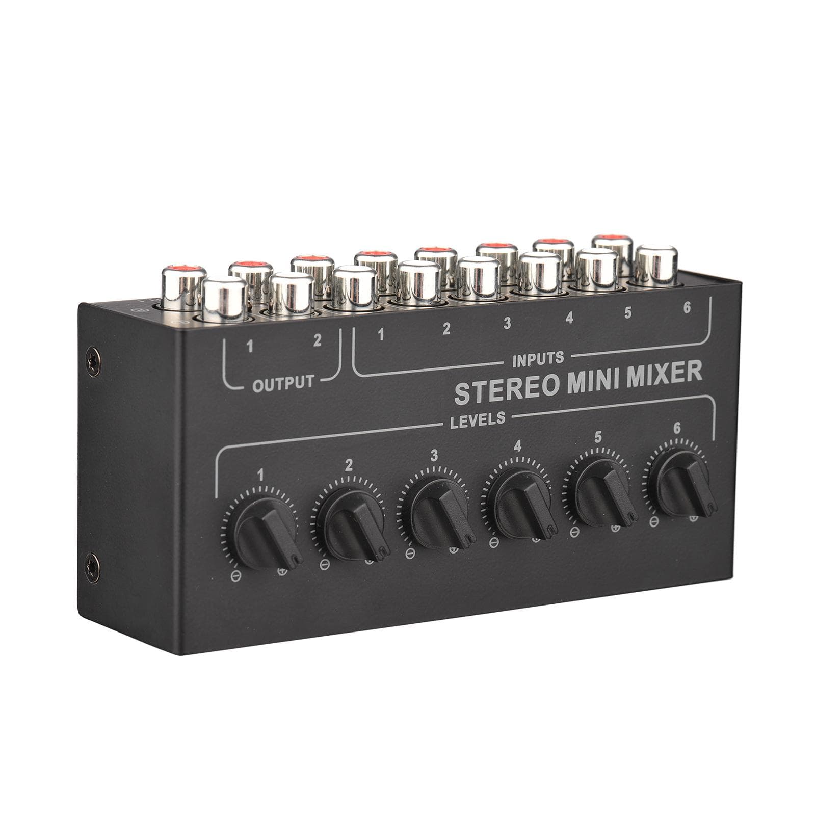 Mini Stereo 6 Channel Passive Mixer RCA Portable Audio Mixer 6 In 2 Out Stereo Distributor Volume black