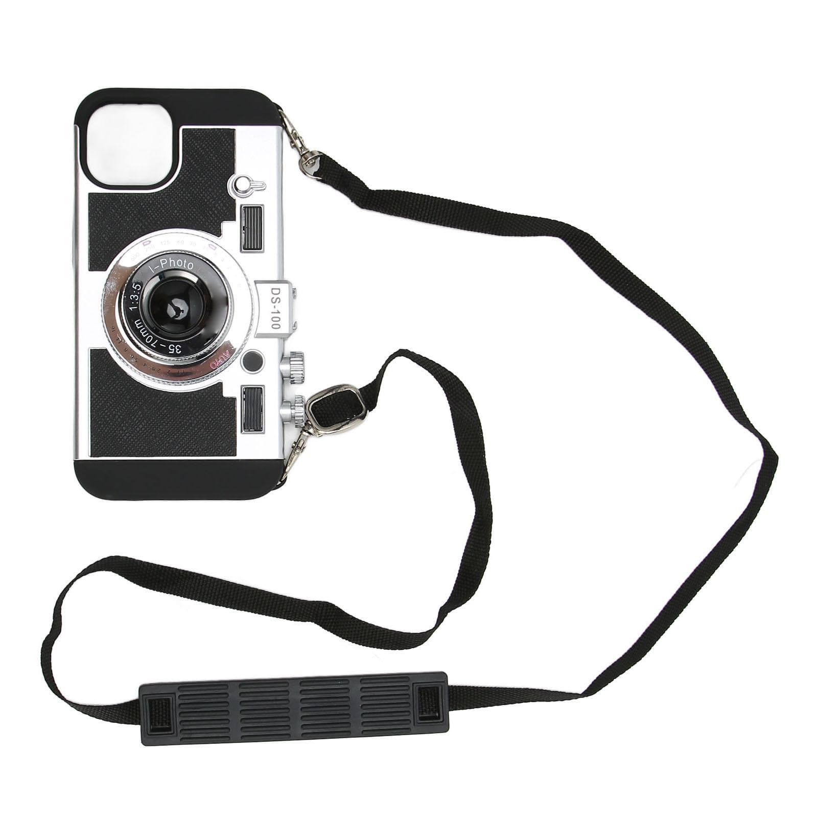 Phone Case Vintage Cover Cute 3D Cool Unique Camera Design Case With Removable Neck Strap Lanyard