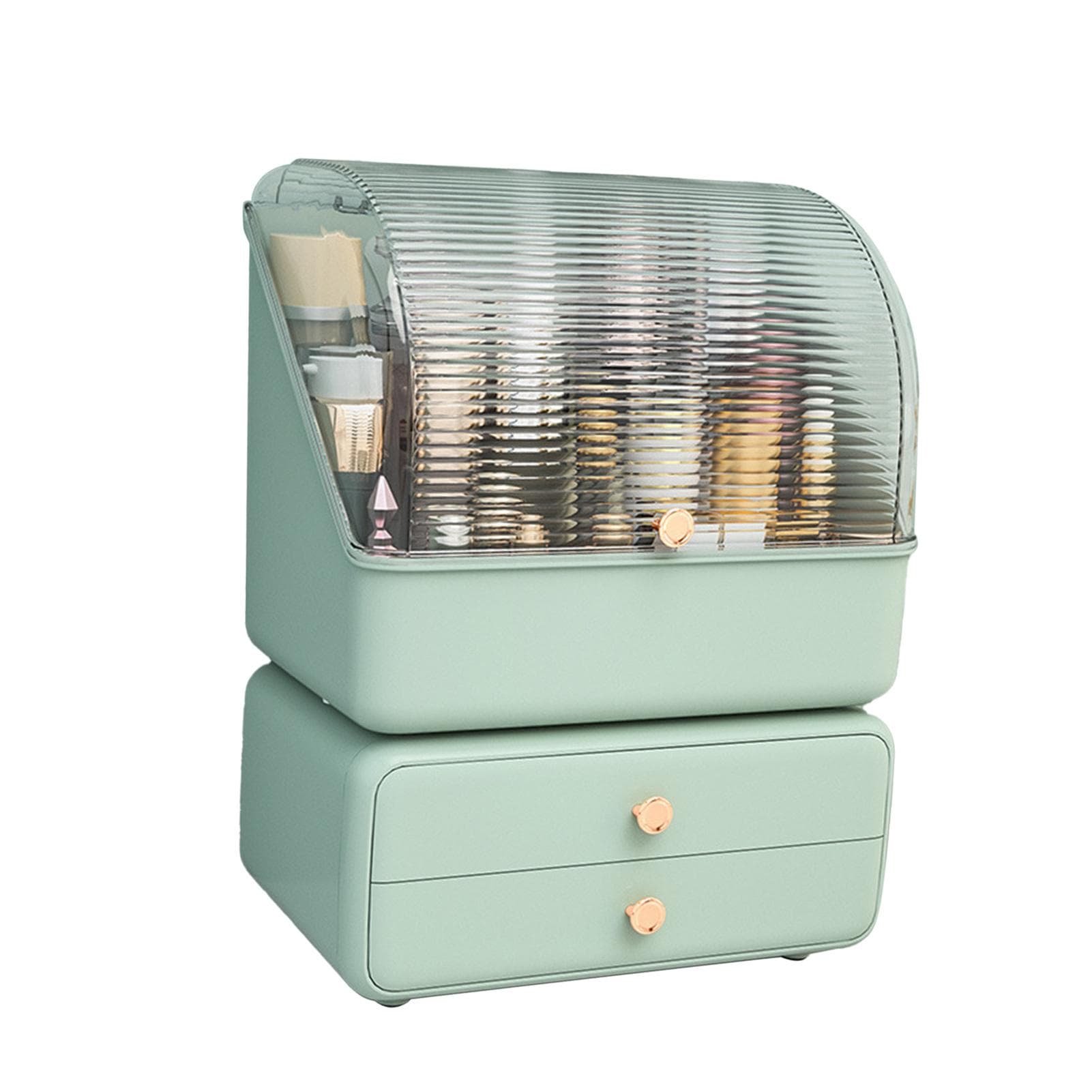 Desktop Cosmetic Storage Box Drawer Type Makeup Organizer Dustproof Jewelry Lipstick Skincare light green