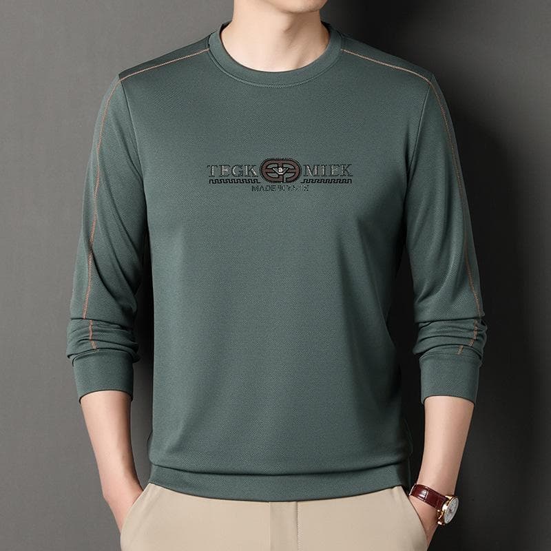 Long sleeve autumn men's new autumn clothes round neck hot diamond printed T-shirt elastic loose thin base 4XL