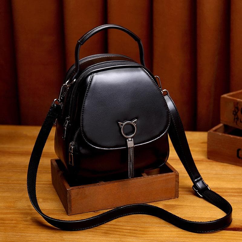 A Retro Leather Women's Backpack Is Easy To Wear with A Multi-shoulder Crossbody Handbag black