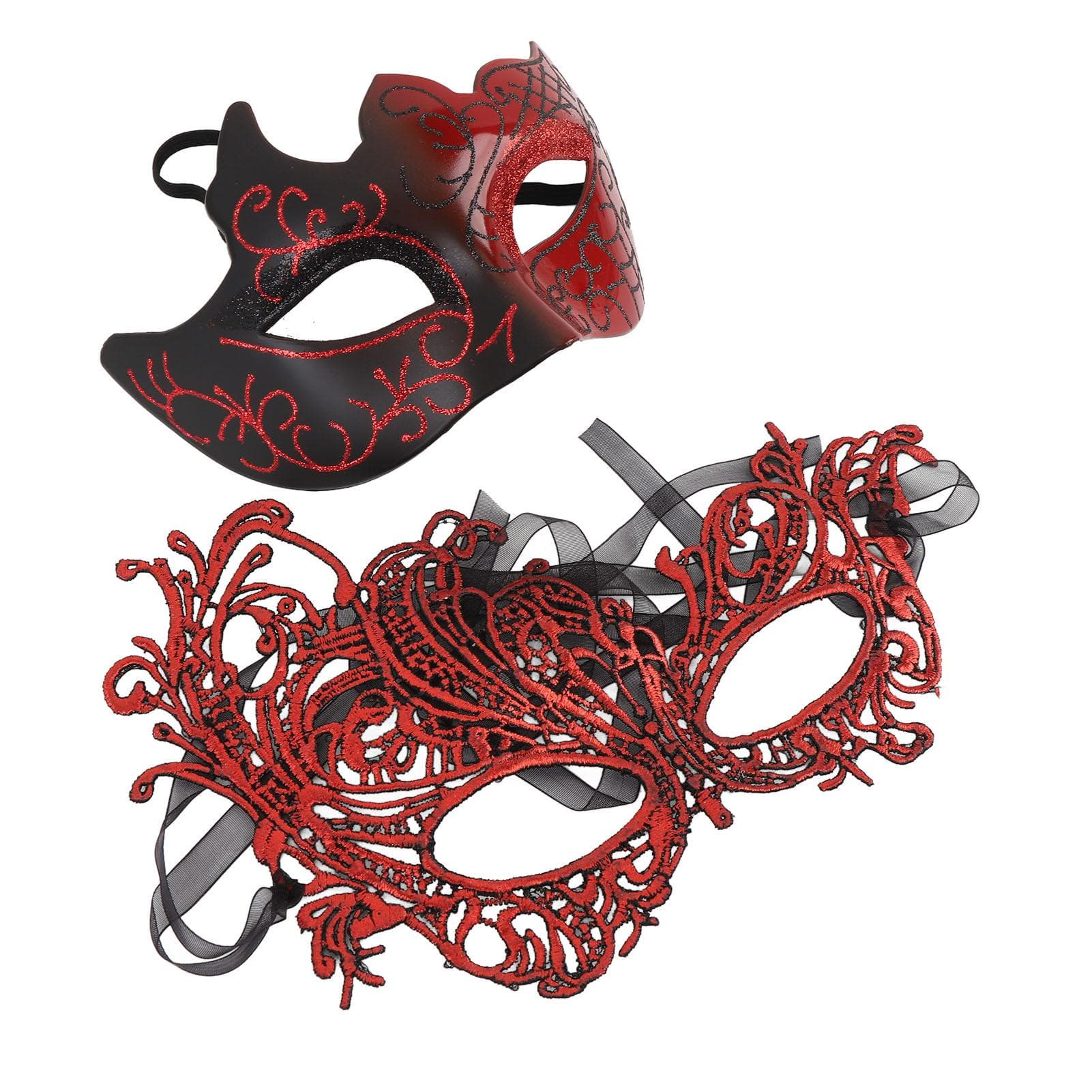 2 Pcs Masquerade Party Eye Covering Party Supplies Glitter Half Face Cover for Men Women Costume red