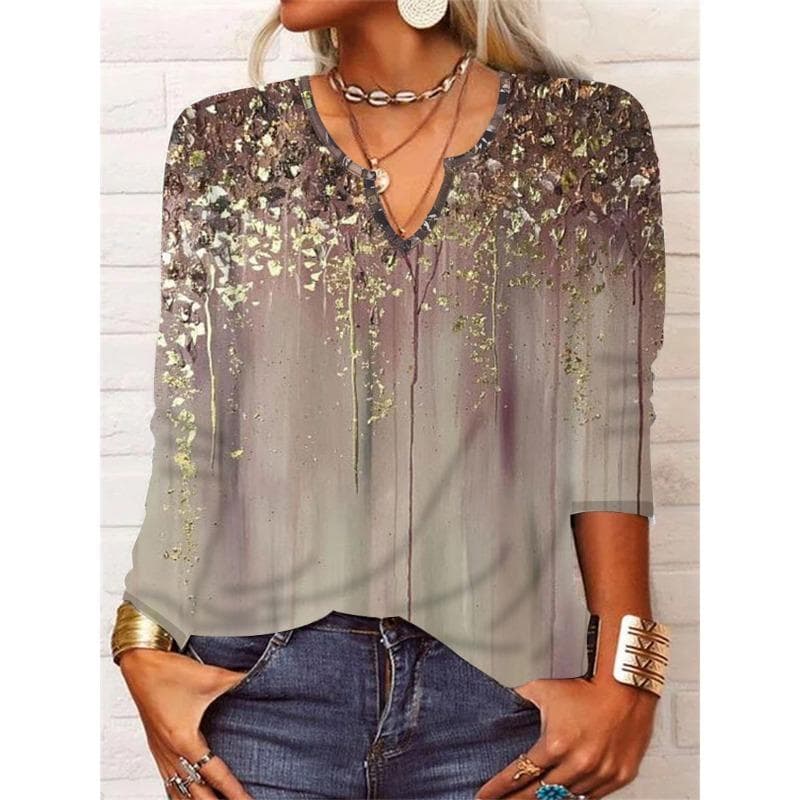 JKASHDK Women's Fashion Casual Spring Fall Print Long Sleeve V-Neck Pullovers & Long Sleeves M brown