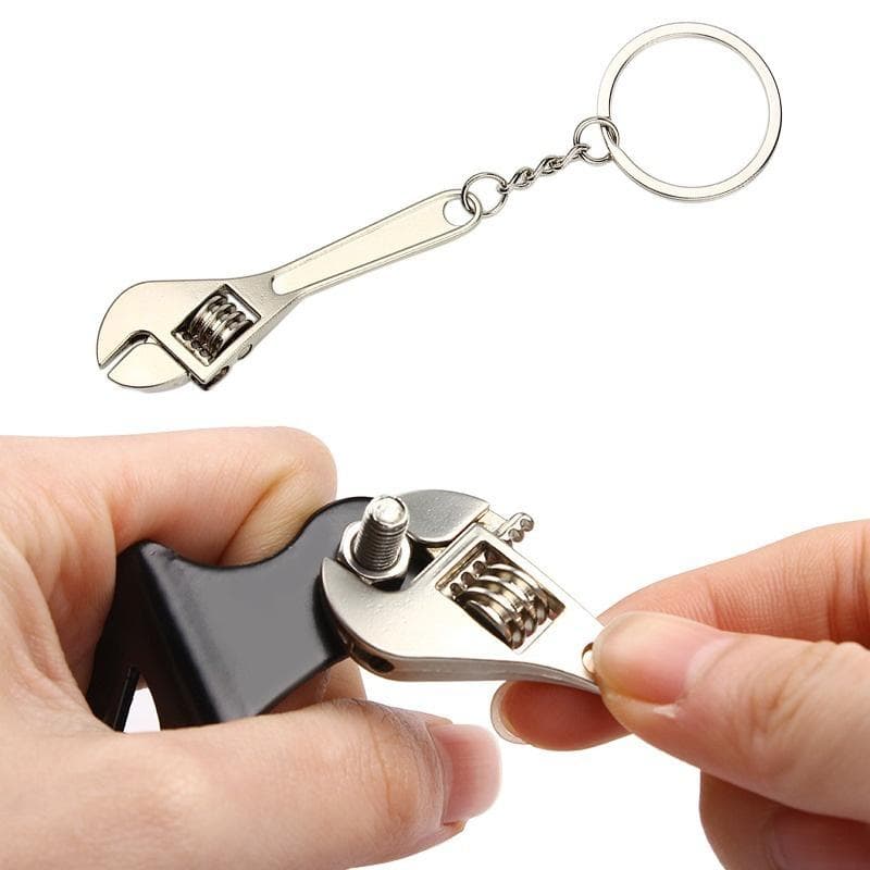 Creative Tool  Wrench Keychain Stainless Steel Car Key Ring High-grade Simulation Spanner Key Chain Keyring Keyfob Tools Novelty Changeable Spanner silver