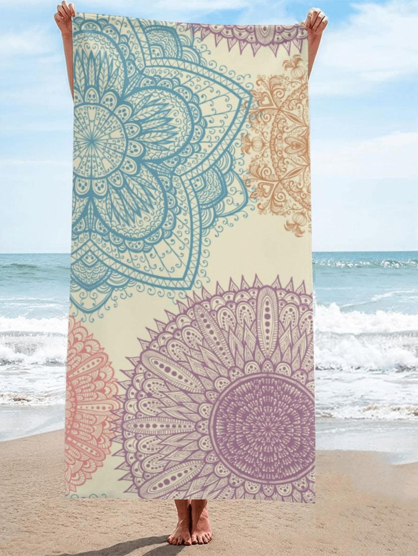 1pc Mandala Pattern Beach Towel, Modern Microfiber Bath Towel, For Vacation, Camping, Swimming, Bath, Gift Summer Travel one-size multicolour