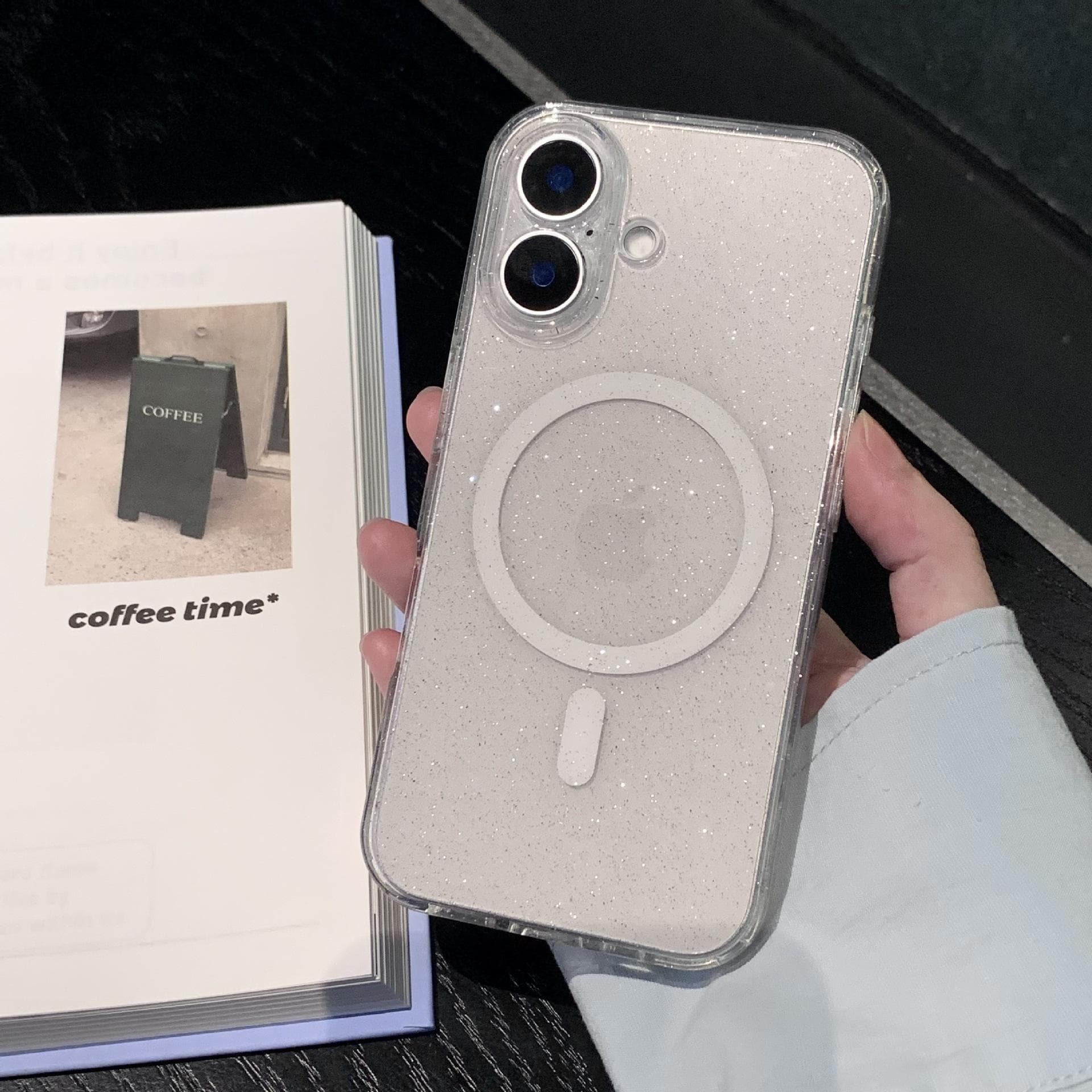 Suitable for IPhone16 Glitter Magnetic Phone Case, Apple 15proMax Starry Sky Goddess Edition 14 Anti-drop Protective Case iPhone13proMax white