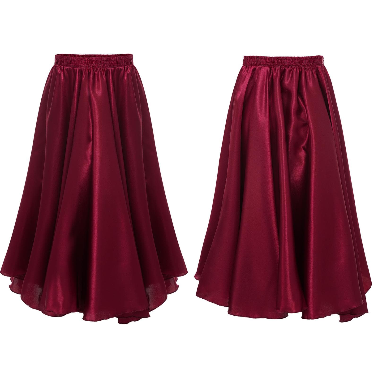 Kids Girl Long Full Circle Ballroom Dance Skirt Flamenco Cha Cha Latin Rumba Samba Maxi Skirt Dancewear 11-12 Years burgundy