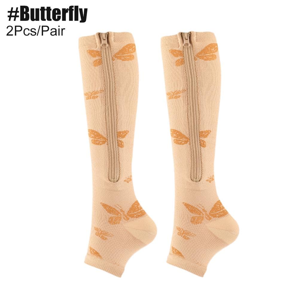 Zipper Compression Socks,15-20 MmHg Knee High Compression Socks for Men Women,Close Toe Support Socks for Varicose Veins,Edema S-M