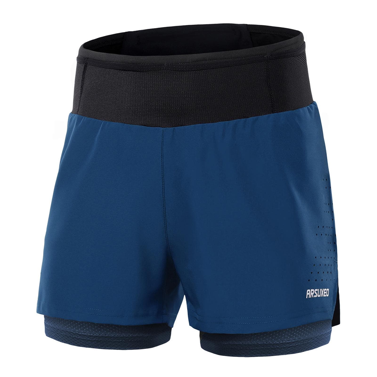 Men 2 in 1 Running Shorts High Waist Athletic Shorts Sport Shorts Workout Shorts with Pockets for L blue