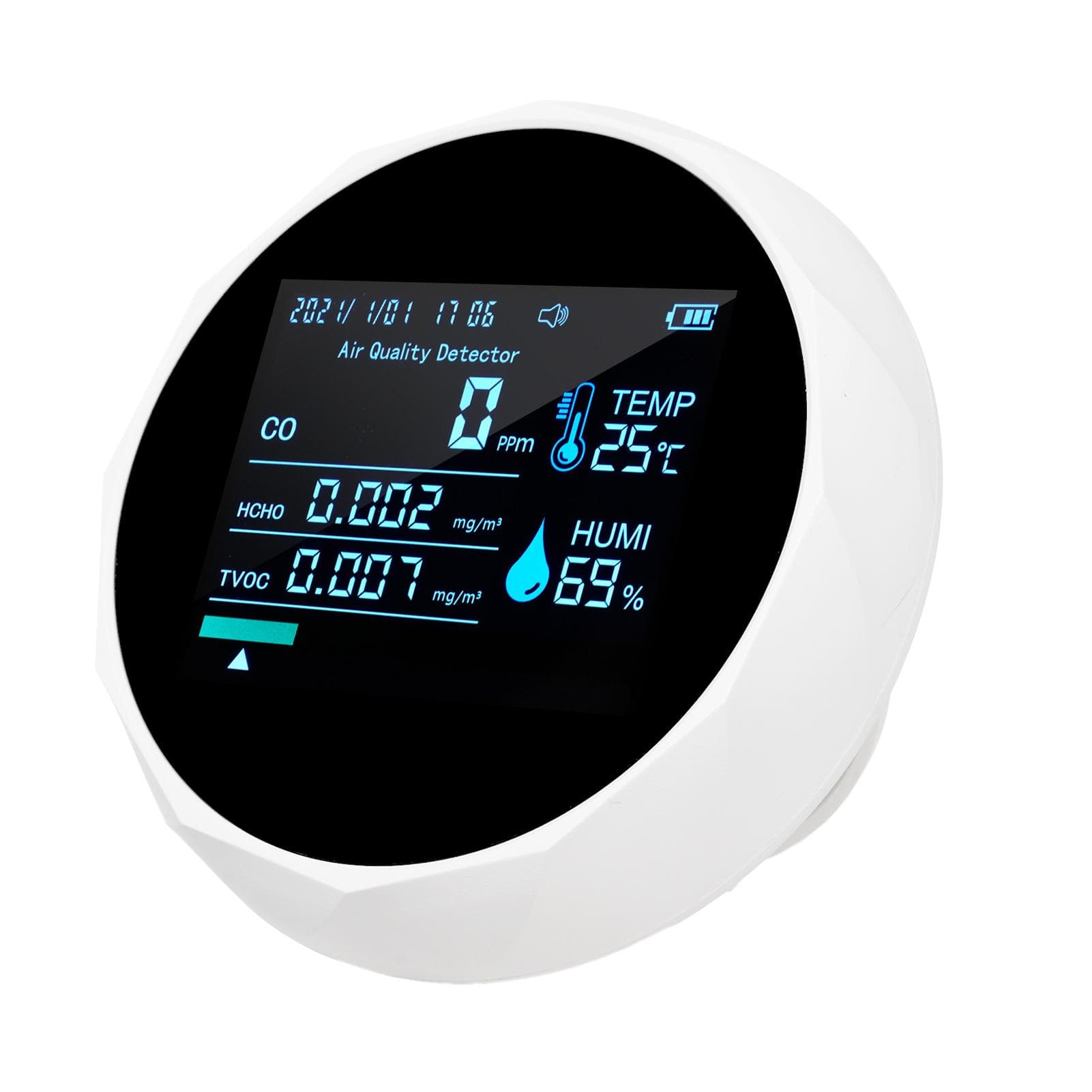 2CO16TB 6 In 1 Multifunctional Air Quality Monitor, Portable Formaldehyde Detector Professional Air white