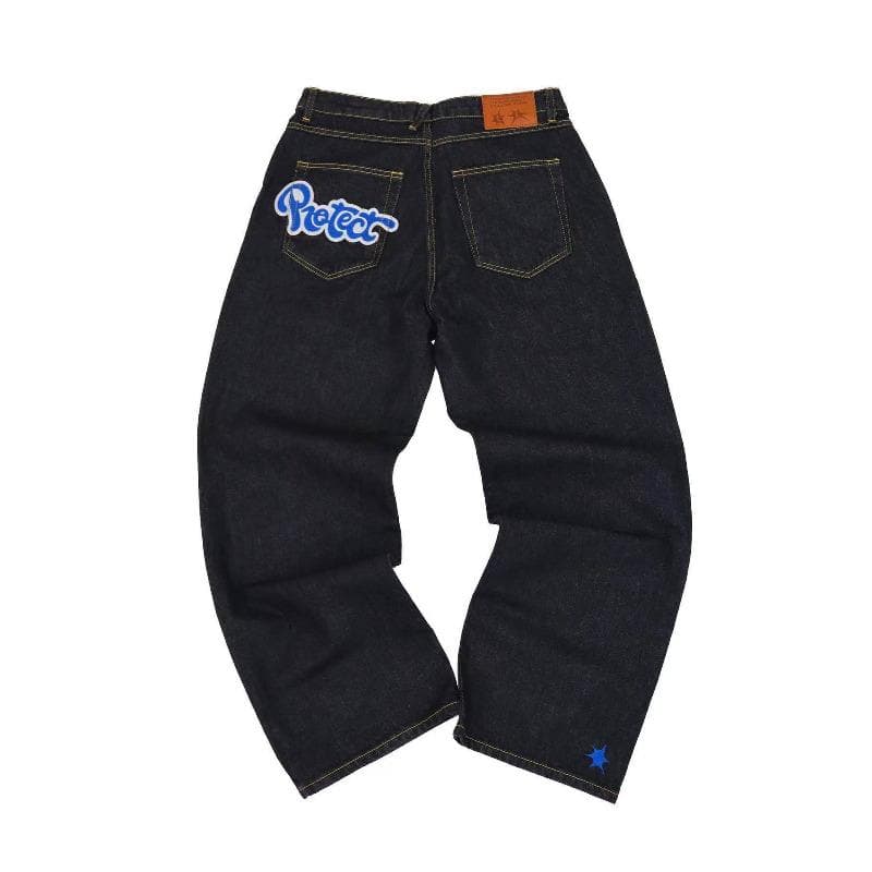 New American High Street Hip Hop Trendy Brand Star Letter Printing Jeans Men's Straight Casual Wide Legs XL
