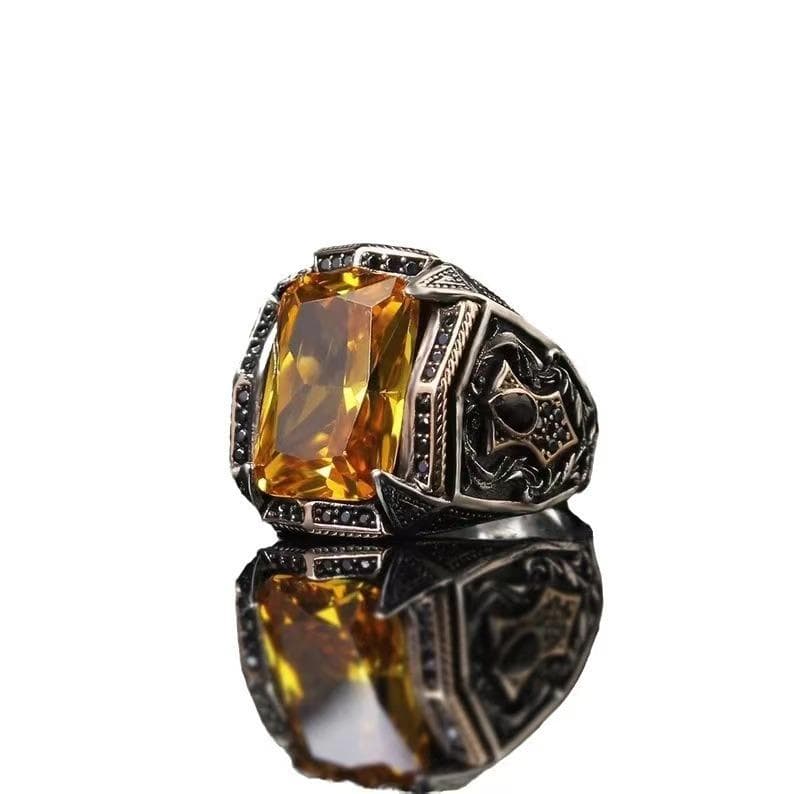 European and American Men's Engagement Ring, Luxury Jewelry, Square Yellowstone, Birthday Gift 10