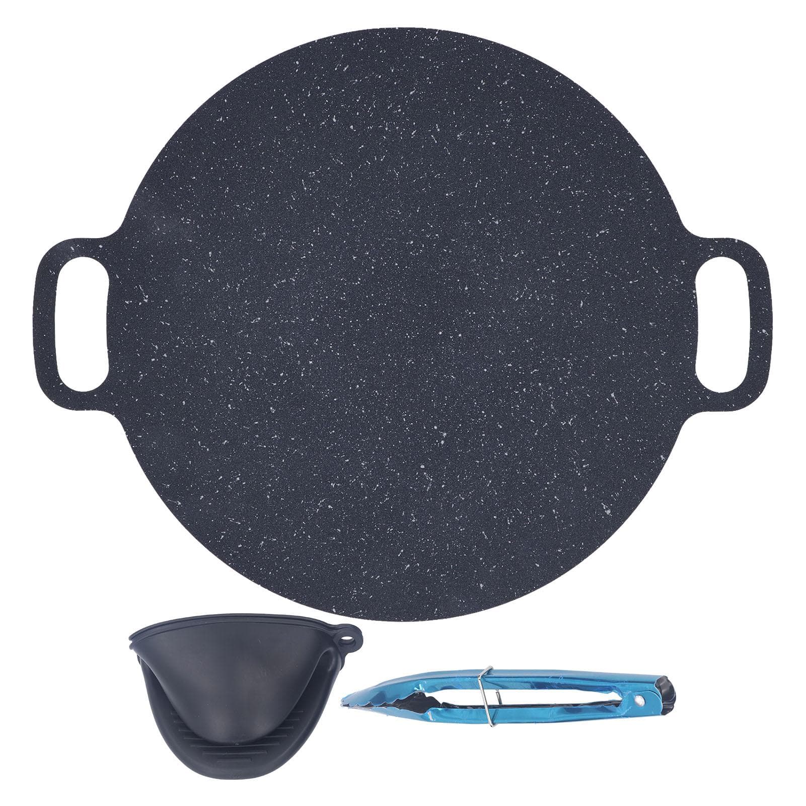 Round Barbecue Plate Nonstick BBQ Frying Cooking Pan with Food Tongs and Protection Gloves 41cm / 41cm/16in