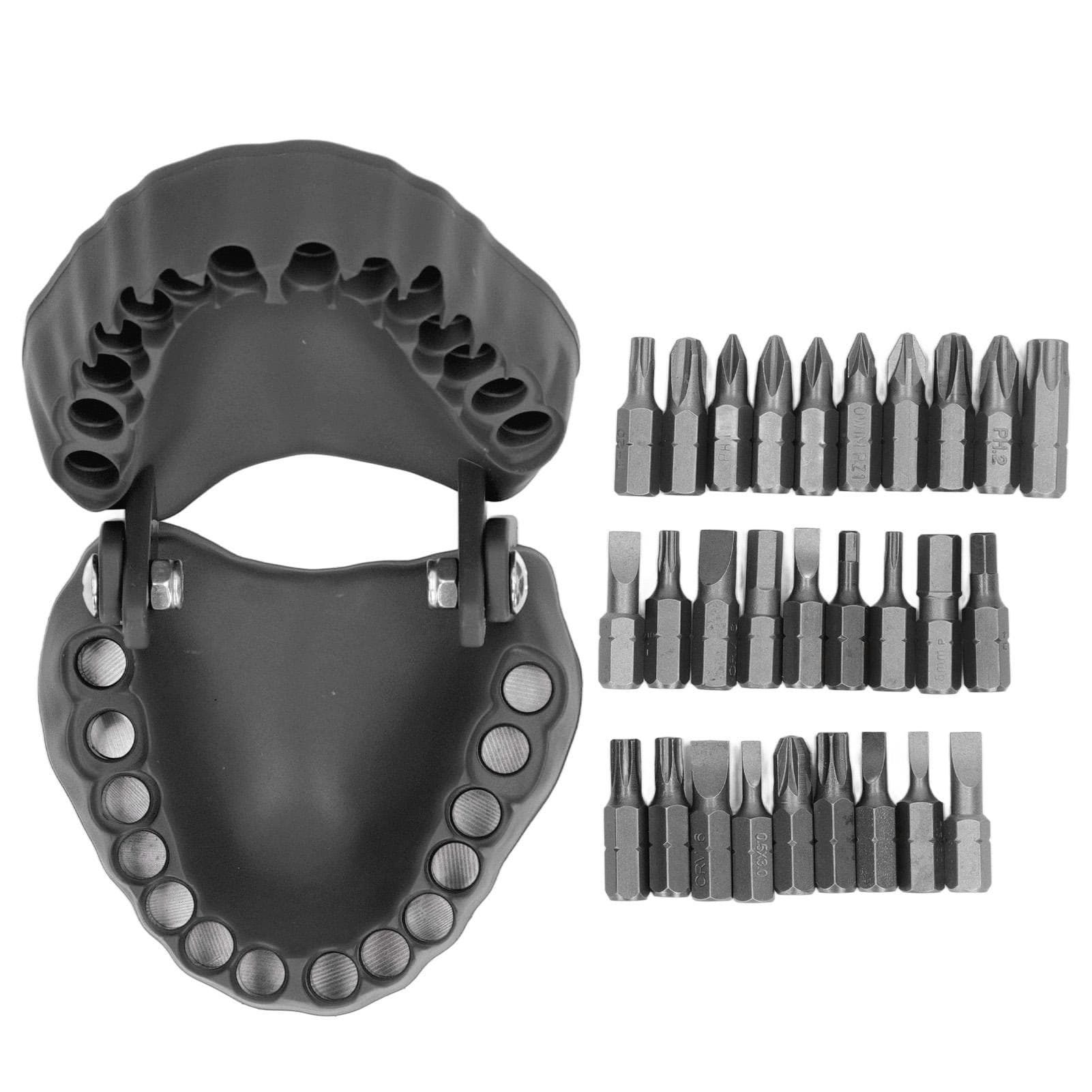 Denture Drill Bit Magnetic Holder Stainless Steel Drill Bit Holder with 28 Drill Bits Home Tool black