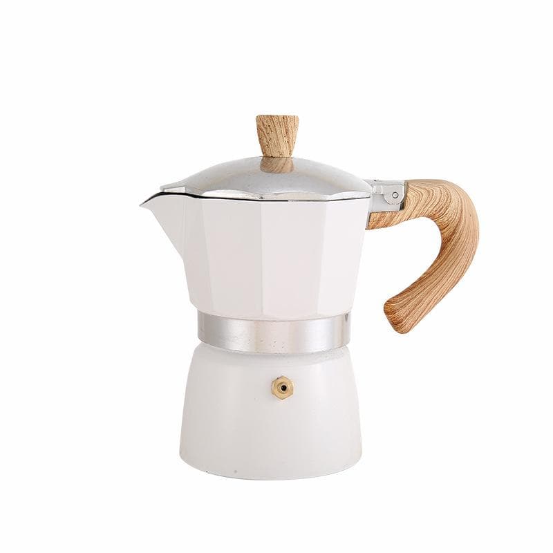 Aluminum Coffee Pot with Wood Grain Handle Moka Coffee Pot Outdoor Portable Coffee Maker Tool Beige 300ML 6.3 X 6.5 X 3.9in