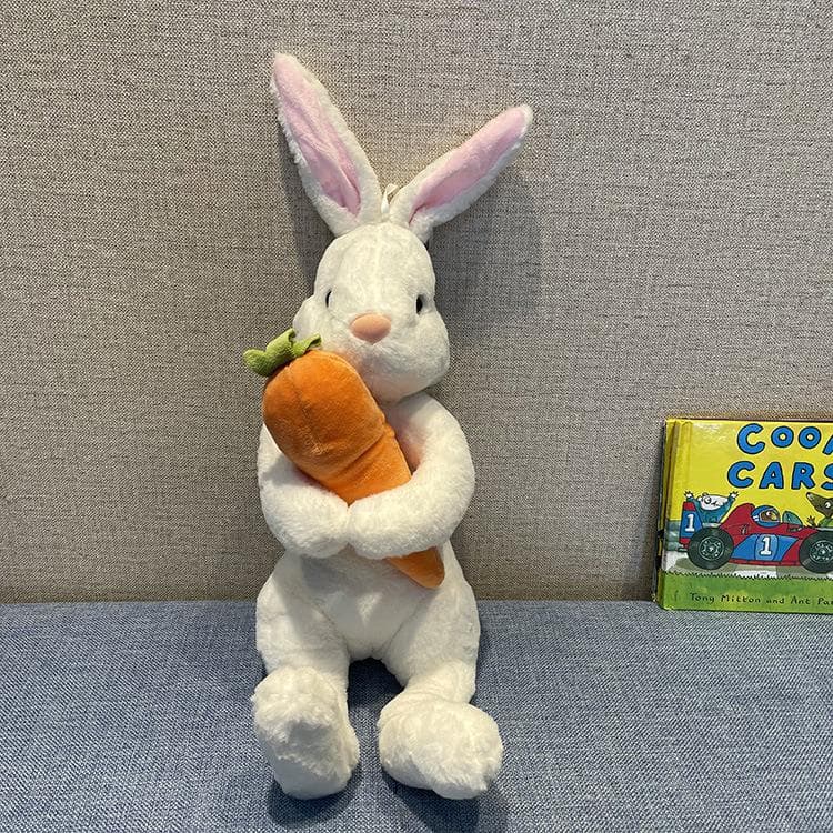 20cm Easter Day Cute White Grey Sitting Bunny Hugging Carrot Simulated Rabbit Doll Gifts For Kids 2023 Spring Easter Party Decor HMM D