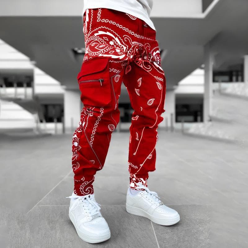 Hip Hop Printing Pants Men Trousers Fashion Streetwear Sweatpants for Men Joggers High Street Loose Cargo Pants Men XL red