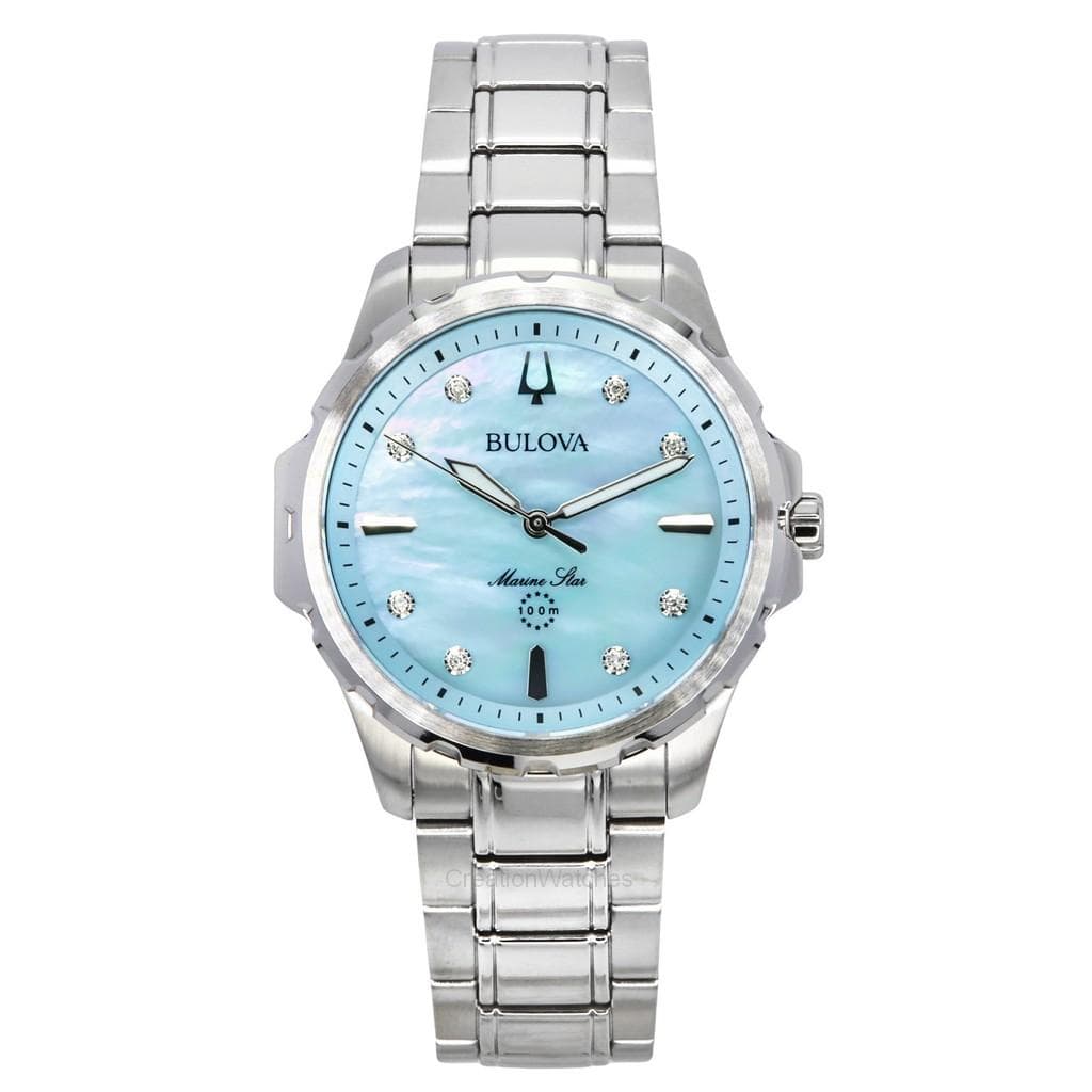 Bulova Marine Star Diamond Accents Stainless Steel Blue Mother Of Pearl Dial Quartz 96P248 100 Women's Watch mother of pearl