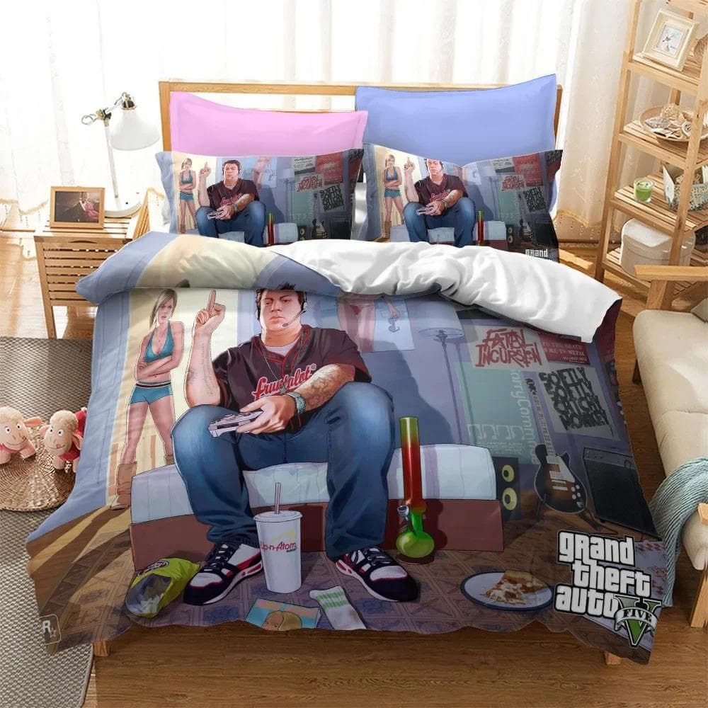 3D Cartoon Game Grand Theft Auto Duvet Cover with Pillow Cover Bedding Set Single Double Twin Full Queen King Bed Set Room Decor 70x133cm 2pcs