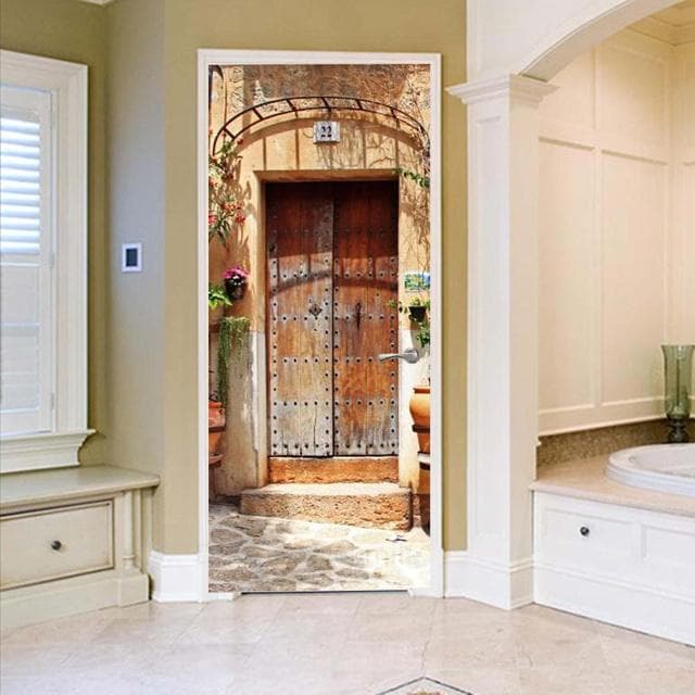 3D Scenery Porch Vinyl Door Sticker For Bedroom Home Decor Self Adhesive Removable Wall Decal Door Renovation Waterproof Poster 40x120cm(not cut)