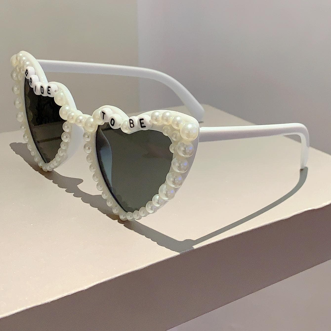 KAMMPT Heart Shaped Sunglasses with Pearls Women Stylish Vintage Shades for Wedding Party Trendy Sun Glasses as picture shows
